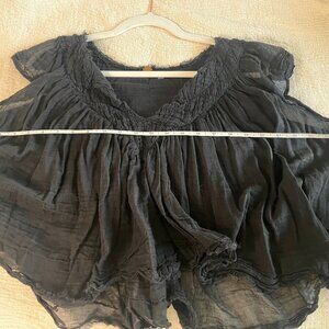 Free People FP One Padma Top Black V Neck Flutter Sleeve Blouse Large L